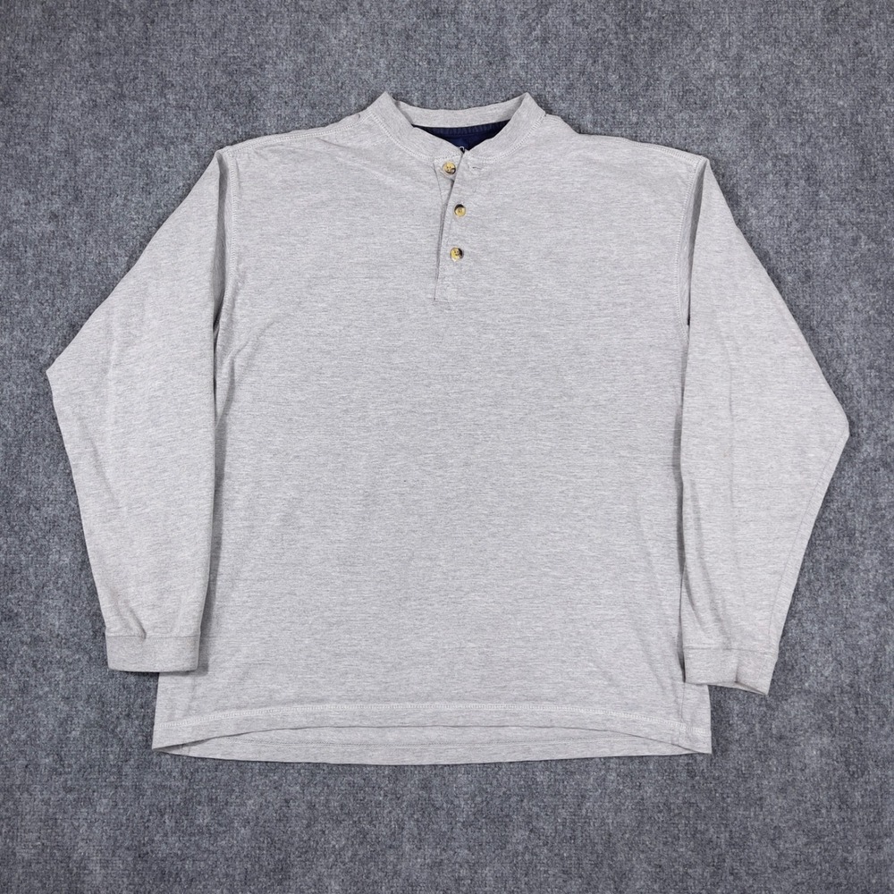 Puritan Henley Shirt Mens Large Gray Long Sleeve Cotton Blend 3 Button Placket